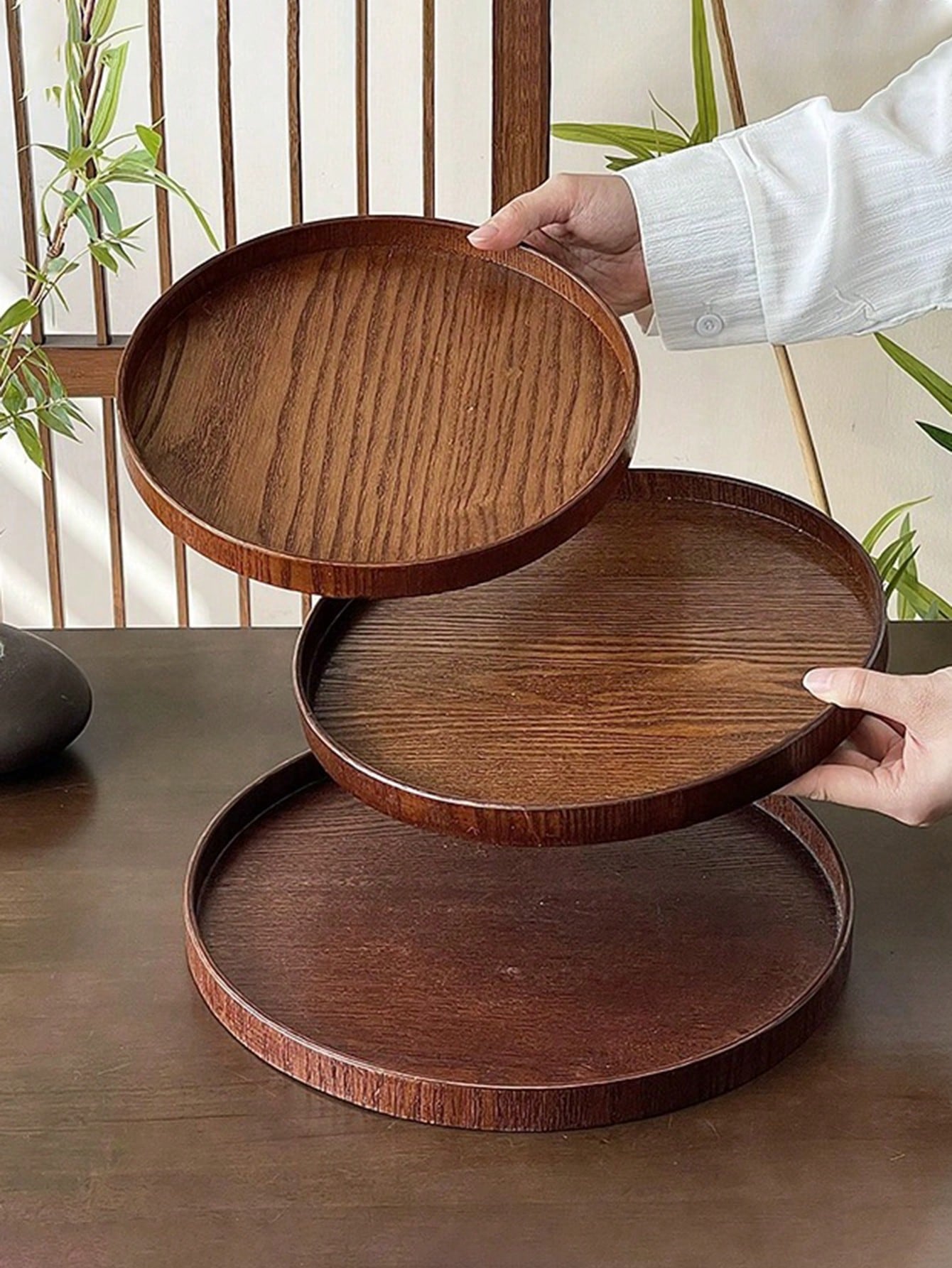 Wooden Serving Tray - 1개/3개입 천연 나무 서빙 트레이, 스낵,