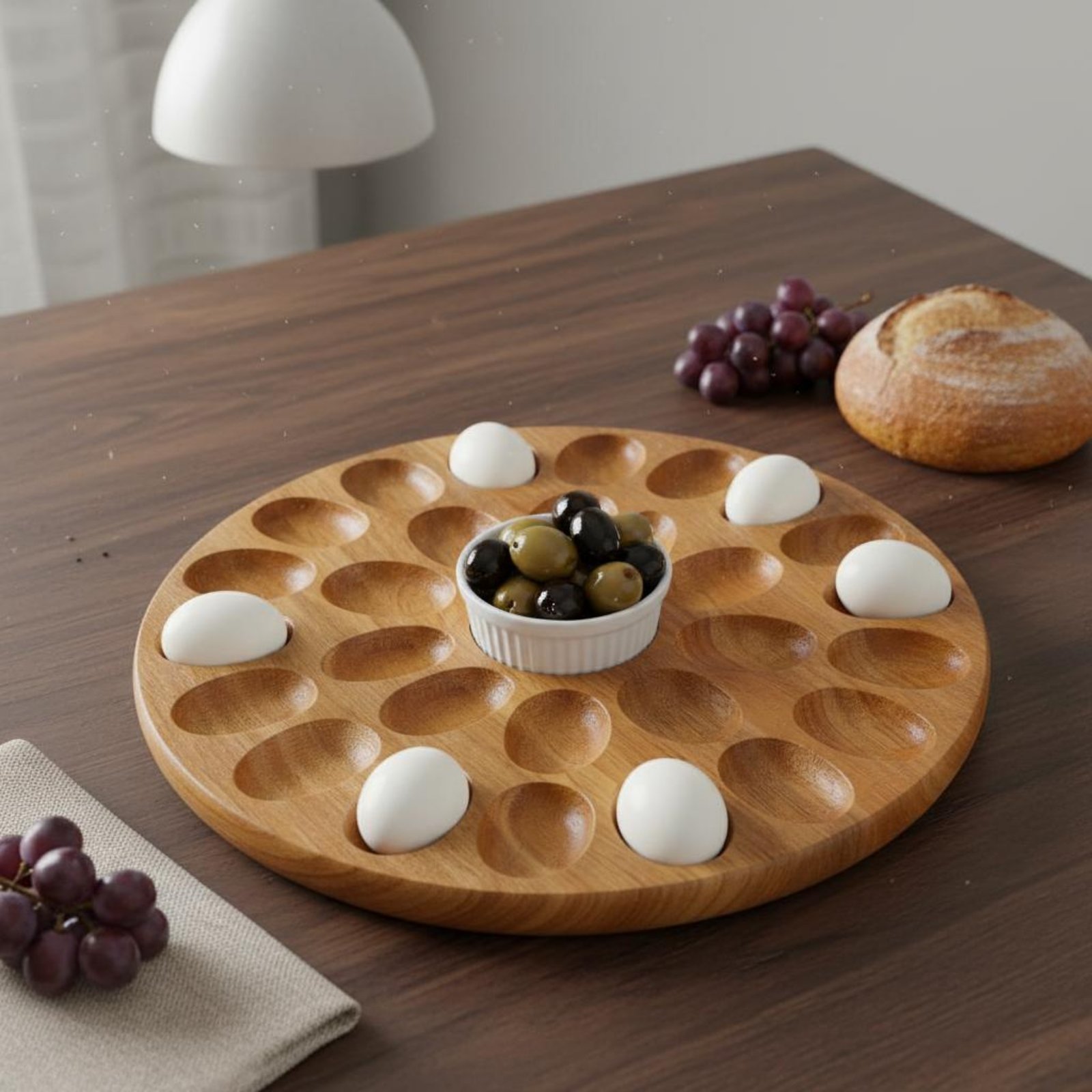 Wooden Serving Tray - 양면 사용 가능한 원형 나무 트레이,