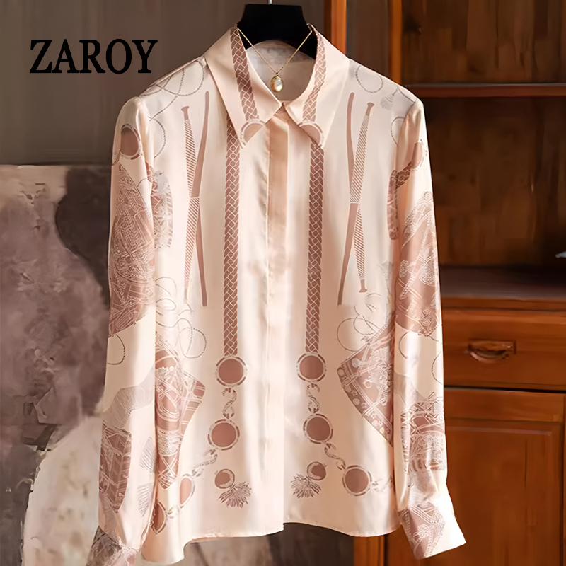 Luxury Lifestyle Women - ZAROY 체인 프린트 럭셔리 여성 셔츠