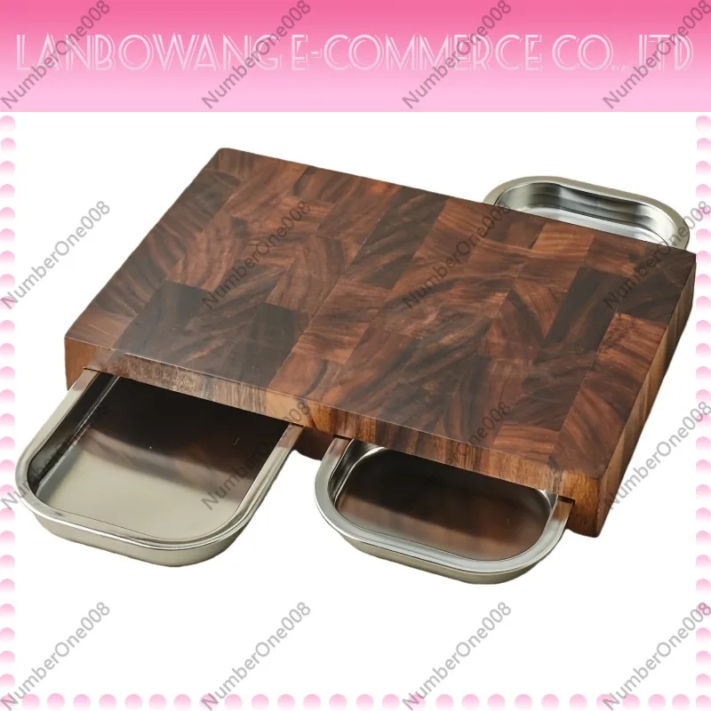 Wooden Serving Tray - 스테인리스 스틸 트레이가 있는 호두나무 도마,