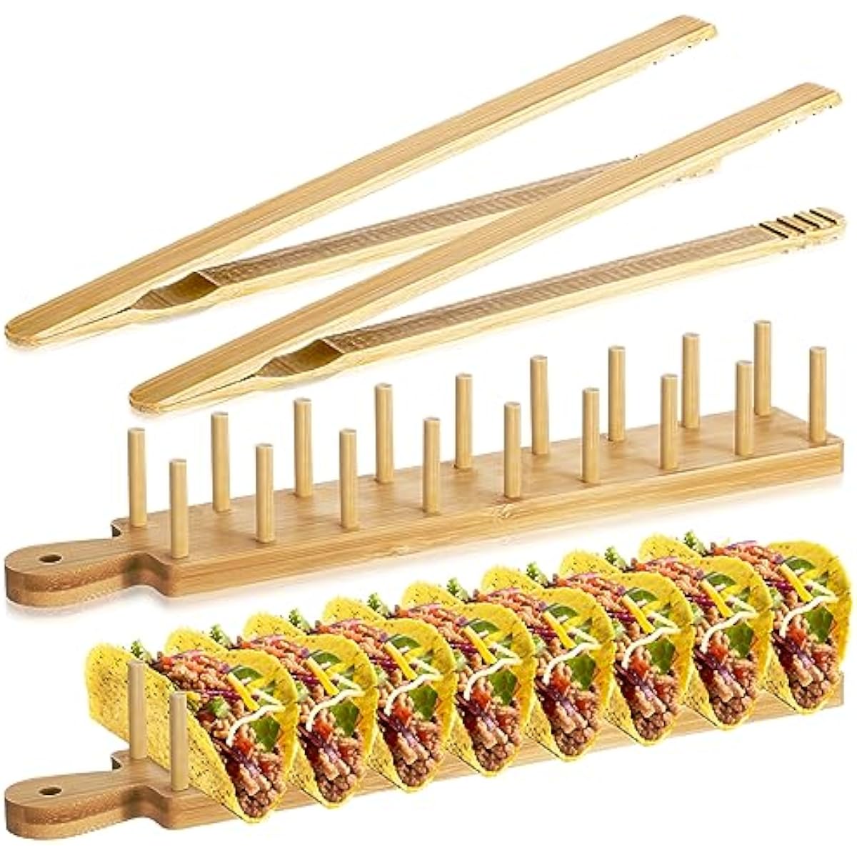 대나무 타코 서빙 랙 세트 4개, 각각 8칸짜리 직사각 - Wooden Serving Tray 리뷰 및 가격